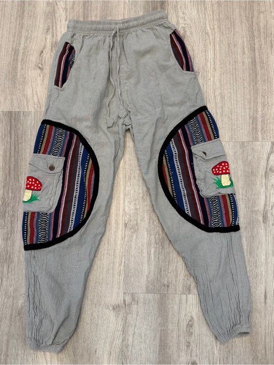 Pants - Boho Patchwork Mushroom Harem Pants 100% Cotton S/M Festival
